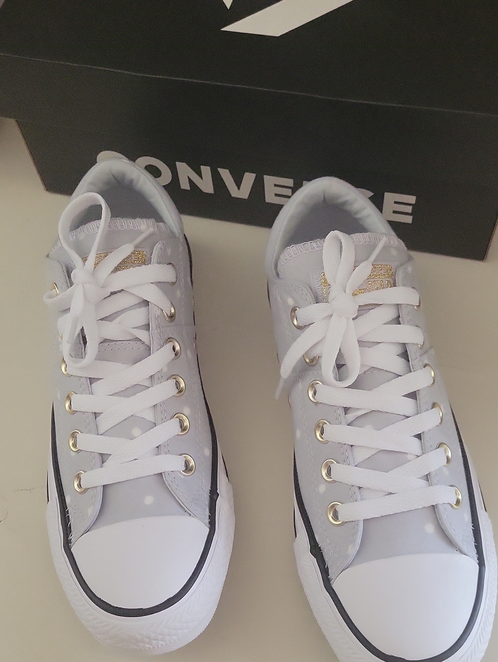 Converse Women's Grey Polkadot Canvas Low-Top Sneakers with Gold Eyelets